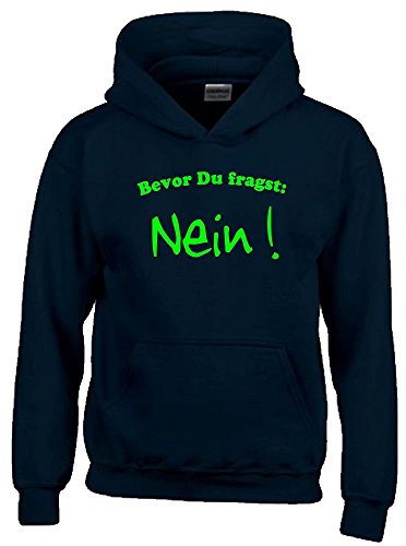 Bevor DU FRAGST - Nein ! Kinder Sweatshirt mit Kapuze Hoodie schwarz-Green, Gr.164cm von Coole-Fun-T-Shirts