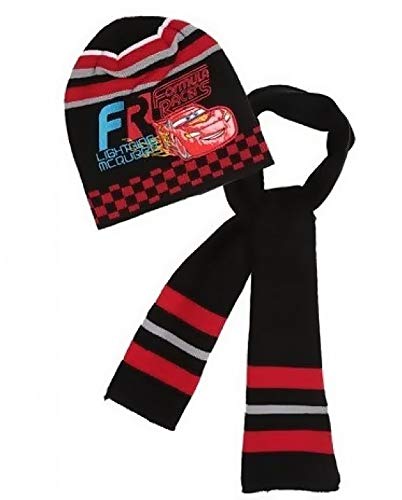 coole-fun-t-shirts Cars Set Mütze + Schal Kinder Original Lightning McQueen Wintermütze Jungen Schal Schwarz von Coole-Fun-T-Shirts