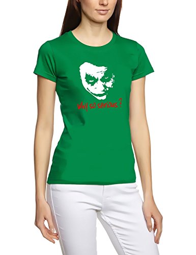 Coole-Fun-T-Shirts Damen Why So Serious Joker T-Shirt, Green, S von Coole-Fun-T-Shirts