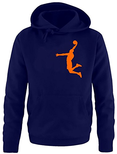 Coole-Fun-T-Shirts Dunk Basketball Slam Dunkin Kinder Sweatshirt mit Kapuze Hoodie Navy-orange, Gr.128cm von Coole-Fun-T-Shirts