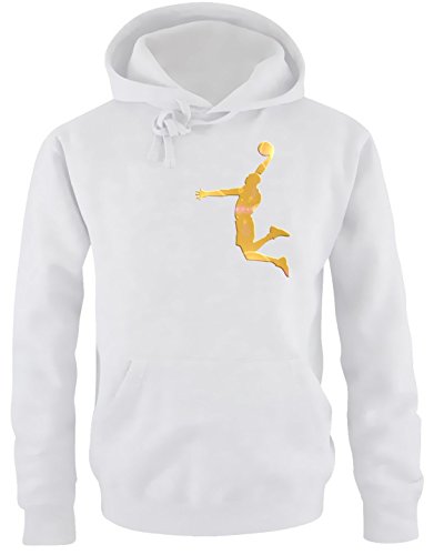 Coole-Fun-T-Shirts Dunk Basketball Slam Dunkin Kinder Sweatshirt mit Kapuze Hoodie Weiss-Gold, Gr.140cm von Coole-Fun-T-Shirts