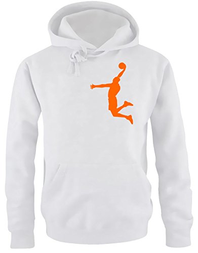 Coole-Fun-T-Shirts Dunk Basketball Slam Dunkin Kinder Sweatshirt mit Kapuze Hoodie Weiss-orange, Gr.152cm von Coole-Fun-T-Shirts