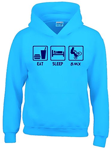 Coole-Fun-T-Shirts EAT Sleep BMX Kinder Sweatshirt mit Kapuze Hoodie Sky-Navy, Gr.164cm von Coole-Fun-T-Shirts