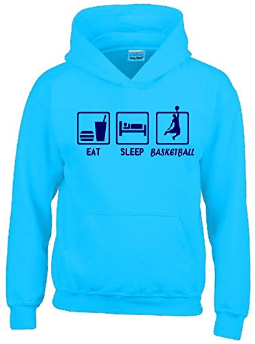 Coole-Fun-T-Shirts EAT Sleep Basketball Kinder Sweatshirt mit Kapuze Hoodie Sky-Navy, Gr.164cm von Coole-Fun-T-Shirts