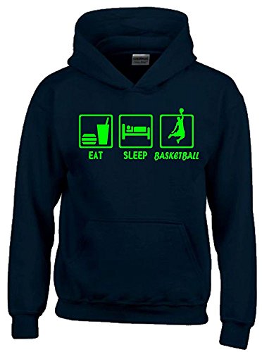 Coole-Fun-T-Shirts EAT Sleep Basketball Kinder Sweatshirt mit Kapuze Hoodie schwarz-Green, Gr.128cm von Coole-Fun-T-Shirts