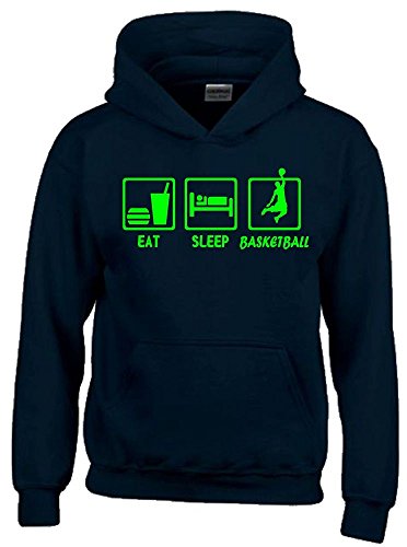 Coole-Fun-T-Shirts EAT Sleep Basketball Kinder Sweatshirt mit Kapuze Hoodie schwarz-Green, Gr.164cm von Coole-Fun-T-Shirts