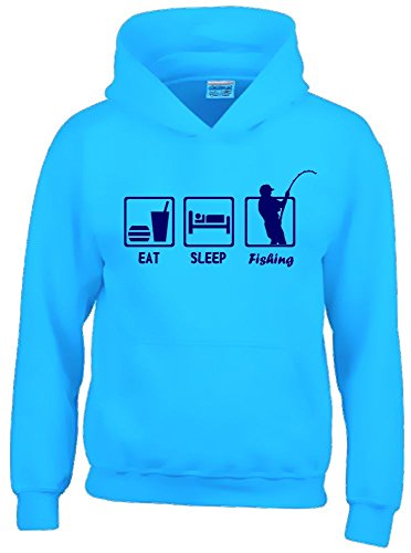 EAT Sleep Fishing Kinder Sweatshirt mit Kapuze Hoodie Sky-Navy, Gr.140cm von Coole-Fun-T-Shirts