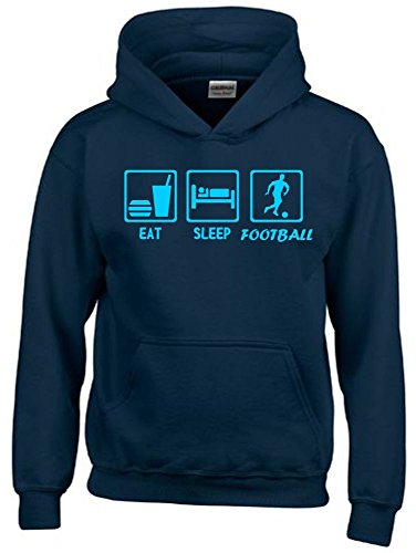 Coole-Fun-T-Shirts EAT Sleep Fussball Kinder Sweatshirt mit Kapuze Hoodie Navy-Sky, Gr.152cm von Coole-Fun-T-Shirts