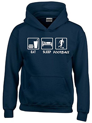 Coole-Fun-T-Shirts EAT Sleep Fussball Kinder Sweatshirt mit Kapuze Hoodie Navy-Weiss, Gr.152cm von Coole-Fun-T-Shirts