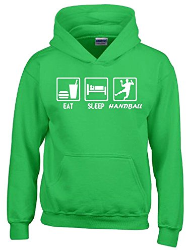 EAT Sleep Handball Kinder Sweatshirt mit Kapuze Hoodie Green-Weiss, Gr.152cm von Coole-Fun-T-Shirts