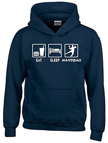 Coole-Fun-T-Shirts EAT Sleep Handball Kinder Sweatshirt mit Kapuze Hoodie Navy-Weiss, Gr.152cm von Coole-Fun-T-Shirts