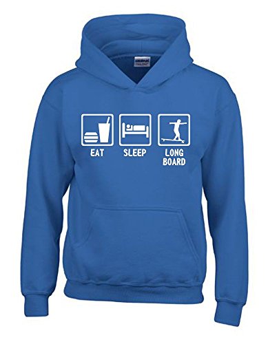 Coole-Fun-T-Shirts EAT Sleep Longboard Kinder Sweatshirt mit Kapuze Hoodie blau-Weiss, Gr.164cm von Coole-Fun-T-Shirts