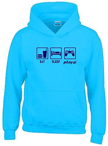 EAT Sleep PLAYSI Kinder Sweatshirt mit Kapuze Hoodie Sky-Navy, Gr.164cm von Coole-Fun-T-Shirts