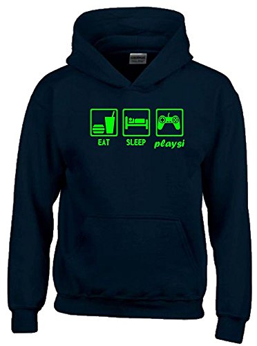 EAT Sleep PLAYSI Kinder Sweatshirt mit Kapuze Hoodie schwarz-Green, Gr.164cm von Coole-Fun-T-Shirts