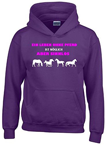 Coole-Fun-T-Shirts EIN Leben ohne Pferd ist möglich - Aber sinnlos ! ! Mädchen Reiten Sweatshirt mit Kapuze Hoodie LILA, Gr.164cm von Coole-Fun-T-Shirts