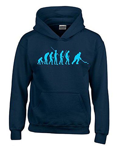 Coole-Fun-T-Shirts Eishockey Evolution Kinder Sweatshirt mit Kapuze Hoodie Navy-Sky, Gr.128cm von Coole-Fun-T-Shirts