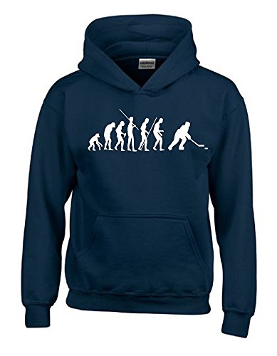 Coole-Fun-T-Shirts Eishockey Evolution Kinder Sweatshirt mit Kapuze Hoodie Navy-Weiss, Gr.140cm von Coole-Fun-T-Shirts