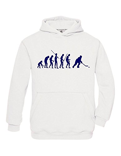 Coole-Fun-T-Shirts Eishockey Evolution Kinder Sweatshirt mit Kapuze Hoodie Weiss-Navy, Gr.152cm von Coole-Fun-T-Shirts