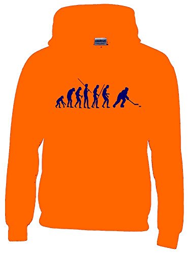 Eishockey Evolution Kinder Sweatshirt mit Kapuze Hoodie orange-Navy, Gr.128cm von Coole-Fun-T-Shirts