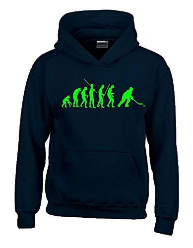 Coole-Fun-T-Shirts Eishockey Evolution Kinder Sweatshirt mit Kapuze Hoodie schwarz-Green, Gr.128cm von Coole-Fun-T-Shirts