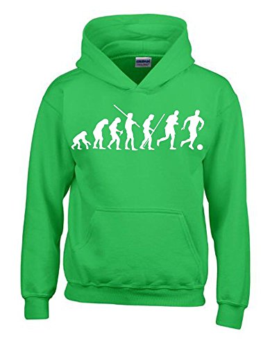 Coole-Fun-T-Shirts Fussball Evolution Kinder Sweatshirt mit Kapuze Hoodie Green-Weiss, Gr.128cm von Coole-Fun-T-Shirts