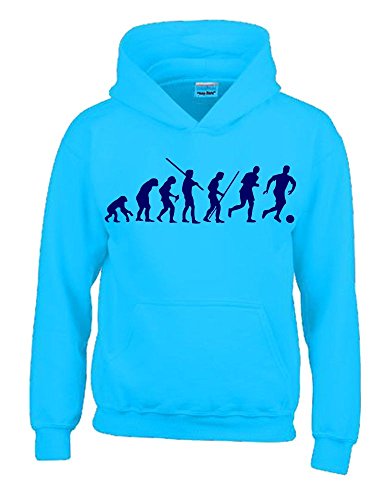 Coole-Fun-T-Shirts Fussball Evolution Kinder Sweatshirt mit Kapuze Hoodie Sky-Navy, Gr.140cm von Coole-Fun-T-Shirts