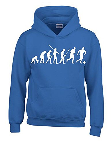 Coole-Fun-T-Shirts Fussball Evolution Kinder Sweatshirt mit Kapuze Hoodie blau-Weiss, Gr.128cm von Coole-Fun-T-Shirts