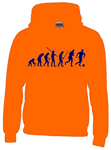 Fussball Evolution Kinder Sweatshirt mit Kapuze Hoodie orange-Navy, Gr.128cm von Coole-Fun-T-Shirts