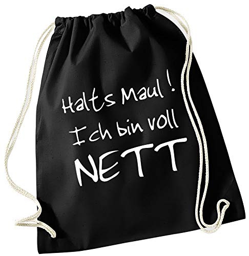Coole-Fun-T-Shirts Halts Maul ! Ich bin voll NETT ! Turnbeutel Schwarz von Coole-Fun-T-Shirts