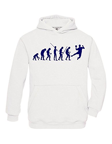 Handball Evolution Kinder Sweatshirt mit Kapuze Hoodie Weiss-Navy, Gr.164cm von Coole-Fun-T-Shirts