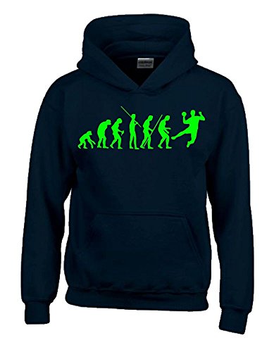 Handball Evolution Kinder Sweatshirt mit Kapuze Hoodie schwarz-Green, Gr.152cm von Coole-Fun-T-Shirts