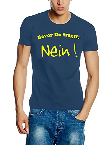 Coole-Fun-T-Shirts Herren Bevor du fragst: Nein T-Shirt, Blau (stoneblue-gelb), X-Large von Coole-Fun-T-Shirts