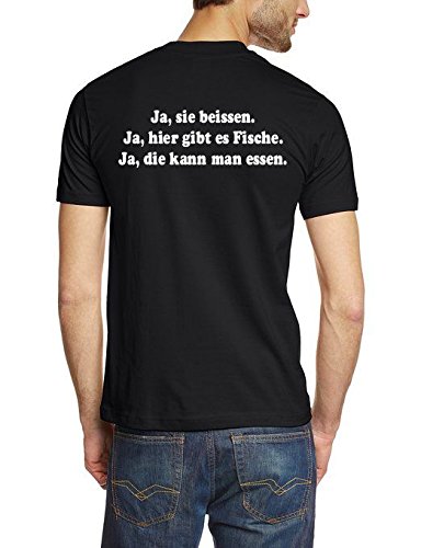 Coole-Fun-T-Shirts Herren Bin am Angeln beissen, ja, Hier gibt es Fische T-Shirt, Schwarz (schwarz), XXXXX-Large von Coole-Fun-T-Shirts