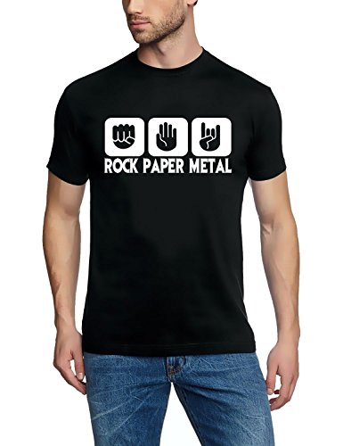 Coole-Fun-T-Shirts Herren Rock Paper Heavy Metal T-Shirt, Schwarz-Weiss, L von Coole-Fun-T-Shirts