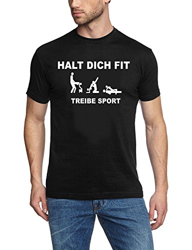 Coole-Fun-T-Shirts Herren T-Shirt Halt Dich FIT, TREIBE Sport Persiflage SCHWARZ/Weiss Gr.XXL von Coole-Fun-T-Shirts