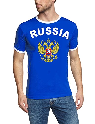 Coole-Fun-T-Shirts Herren T-Shirt Ringer, Blau, L, 10888_Russland_HERI von Coole-Fun-T-Shirts