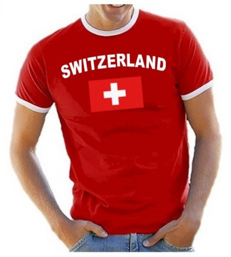 Coole-Fun-T-Shirts Herren T-Shirt Ringer, Rot, L, 10888_Schweiz_HERI von Coole-Fun-T-Shirts