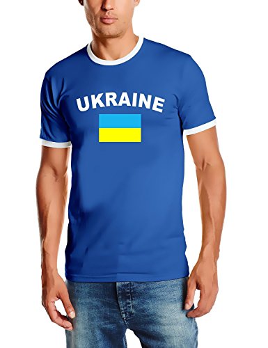 Coole-Fun-T-Shirts Herren T-Shirt Ukraine Ringer, blau, M, 10842_Ukraine_HERI_GR.M von Coole-Fun-T-Shirts