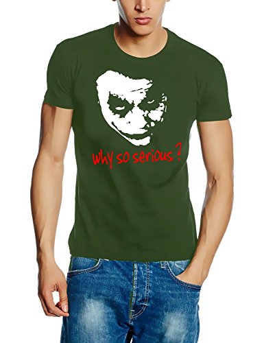 Coole-Fun-T-Shirts Herren Why So Serious Joker T-Shirt, Oliv, XL von Coole-Fun-T-Shirts