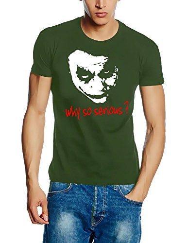 Coole-Fun-T-Shirts Herren Why So Serious Joker T-Shirt, Oliv, L von Coole-Fun-T-Shirts