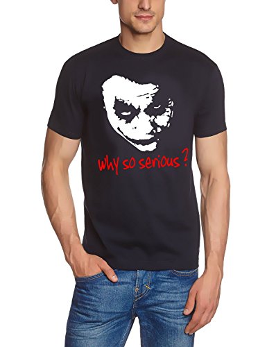 Coole-Fun-T-Shirts Herren Why So Serious Joker T-Shirt, Dunkelblau, XL von Coole-Fun-T-Shirts