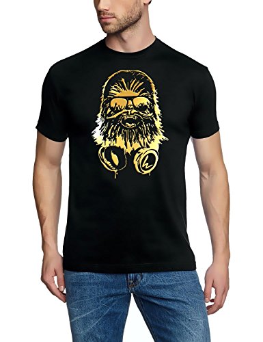 Coole-Fun-T-Shirts Herren Wookie Chewy Chewbacca DJ T-Shirt, Schwarz-Gold, X-Large von Coole-Fun-T-Shirts