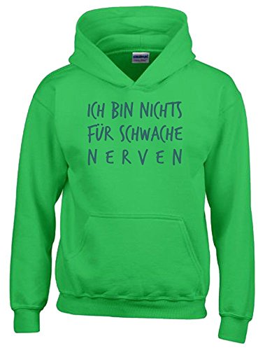Coole-Fun-T-Shirts Ich Bin Nichts für schwache Nerven ! Kinder Hoodie Sweatshirt mit Kapuze Green-Green, Gr.164cm von Coole-Fun-T-Shirts