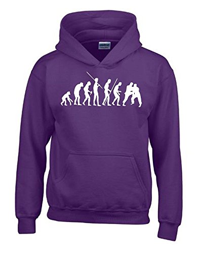 Coole-Fun-T-Shirts Judo Evolution Kinder Sweatshirt mit Kapuze Hoodie lila-Weiss, Gr.140cm von Coole-Fun-T-Shirts