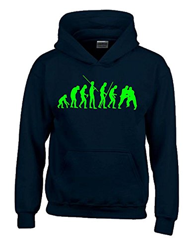 Coole-Fun-T-Shirts Judo Evolution Kinder Sweatshirt mit Kapuze Hoodie schwarz-Green, Gr.152cm von Coole-Fun-T-Shirts
