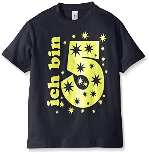 Coole-Fun-T-Shirts Jungen Ich Bin 5 Jahre T-Shirt, Blau (Navy-gelb), One Size (Herstellergröße: 116cm/4-5 von Coole-Fun-T-Shirts