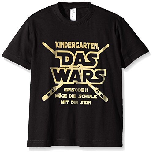 Coole-Fun-T-Shirts Jungen T-Shirt KINDERGARTEN DAS WARS, (Herstellergröße: 120), Schwarz (schwarz-gold) von Coole-Fun-T-Shirts