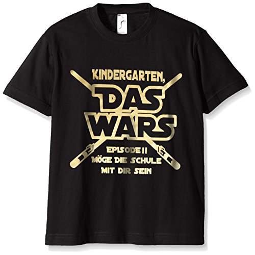 Coole-Fun-T-Shirts Jungen T-Shirt KINDERGARTEN DAS WARS, (Herstellergröße: 130), Schwarz (schwarz-gold) von Coole-Fun-T-Shirts