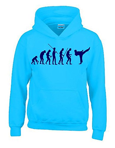 Coole-Fun-T-Shirts Karate Evolution Kinder Sweatshirt mit Kapuze Hoodie Sky-Navy, Gr.140cm von Coole-Fun-T-Shirts