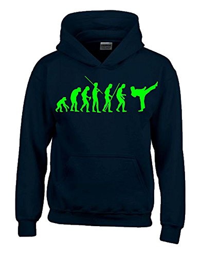 Coole-Fun-T-Shirts Karate Evolution Kinder Sweatshirt mit Kapuze Hoodie schwarz-Green, Gr.140cm von Coole-Fun-T-Shirts